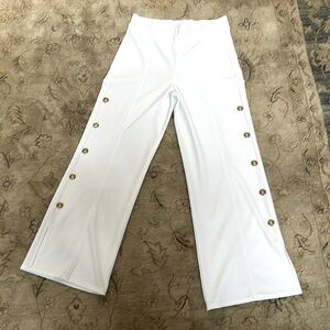 Soft Surroundings white wide leg pants with gold buttons down legs. Never worn.